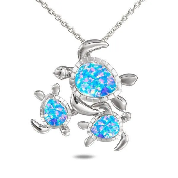 Sterling Silver Opal Ohana Honu 3 Turtle Pendant by Alamea