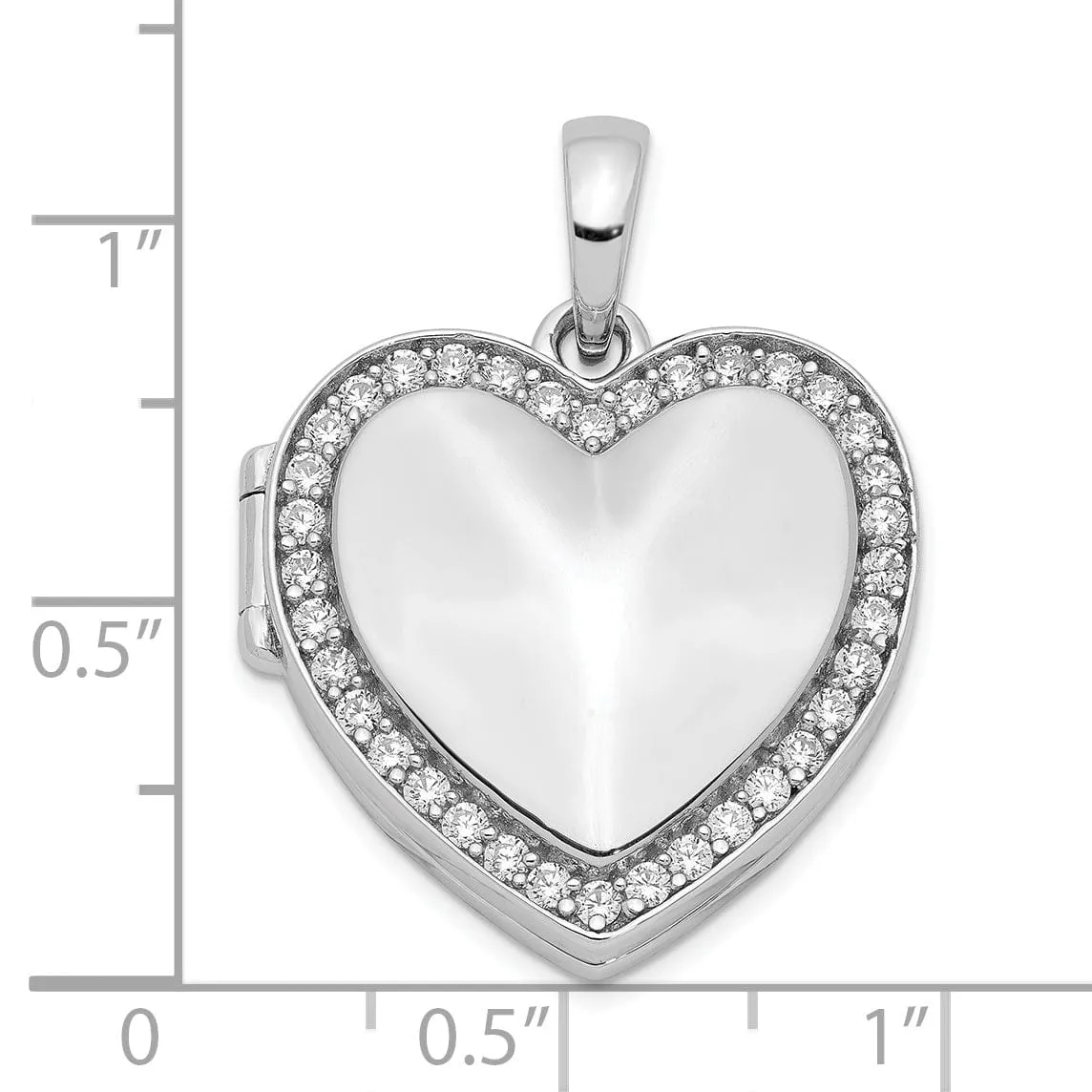 Sterling Silver Rhodium-plated CZ 23mm Heart Locket