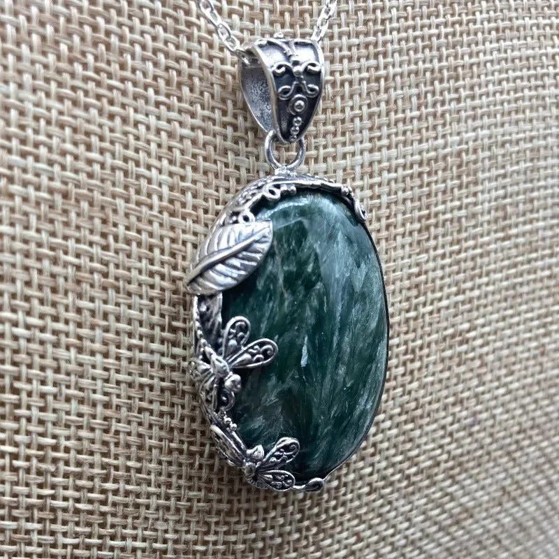 Sterling Silver Seraphinite Dragonfly Necklace