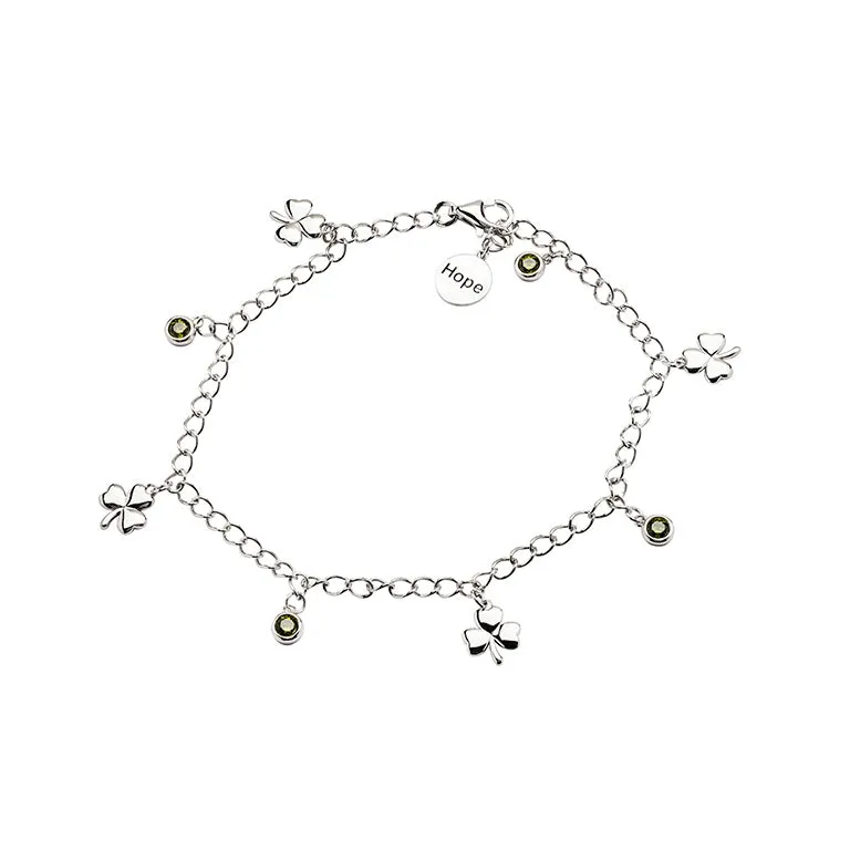 Sterling Silver Shamrock Charm Bracelet