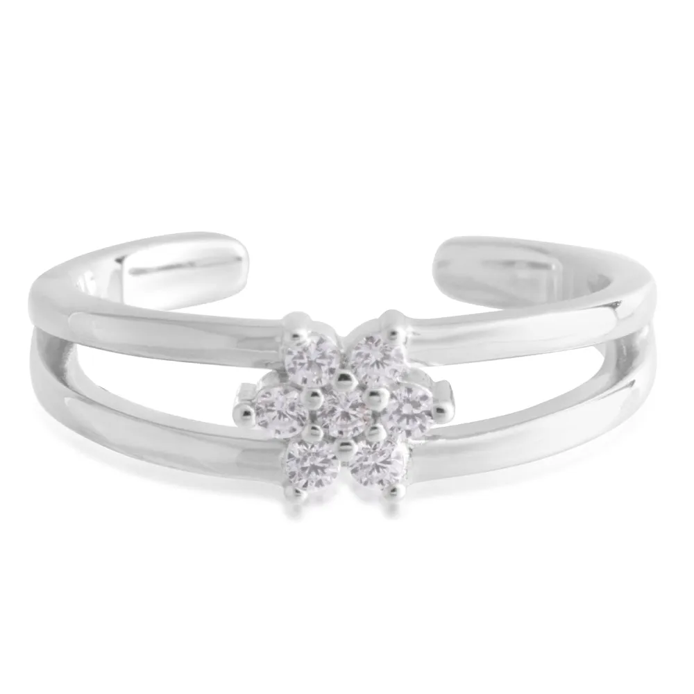 Sterling Silver Toe Ring Zirconia Flower