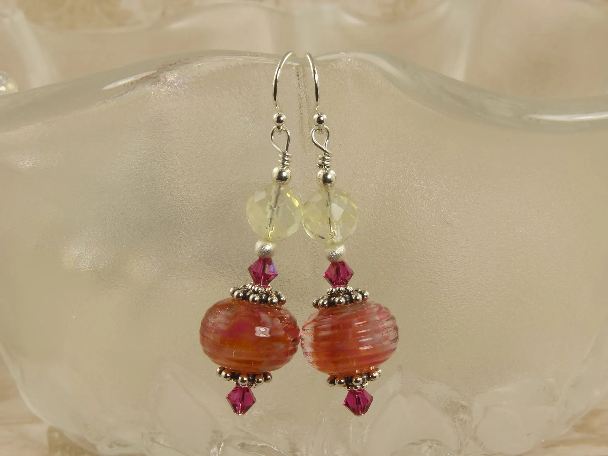 Summer Hibiscus Swirls Lampwork Earrings