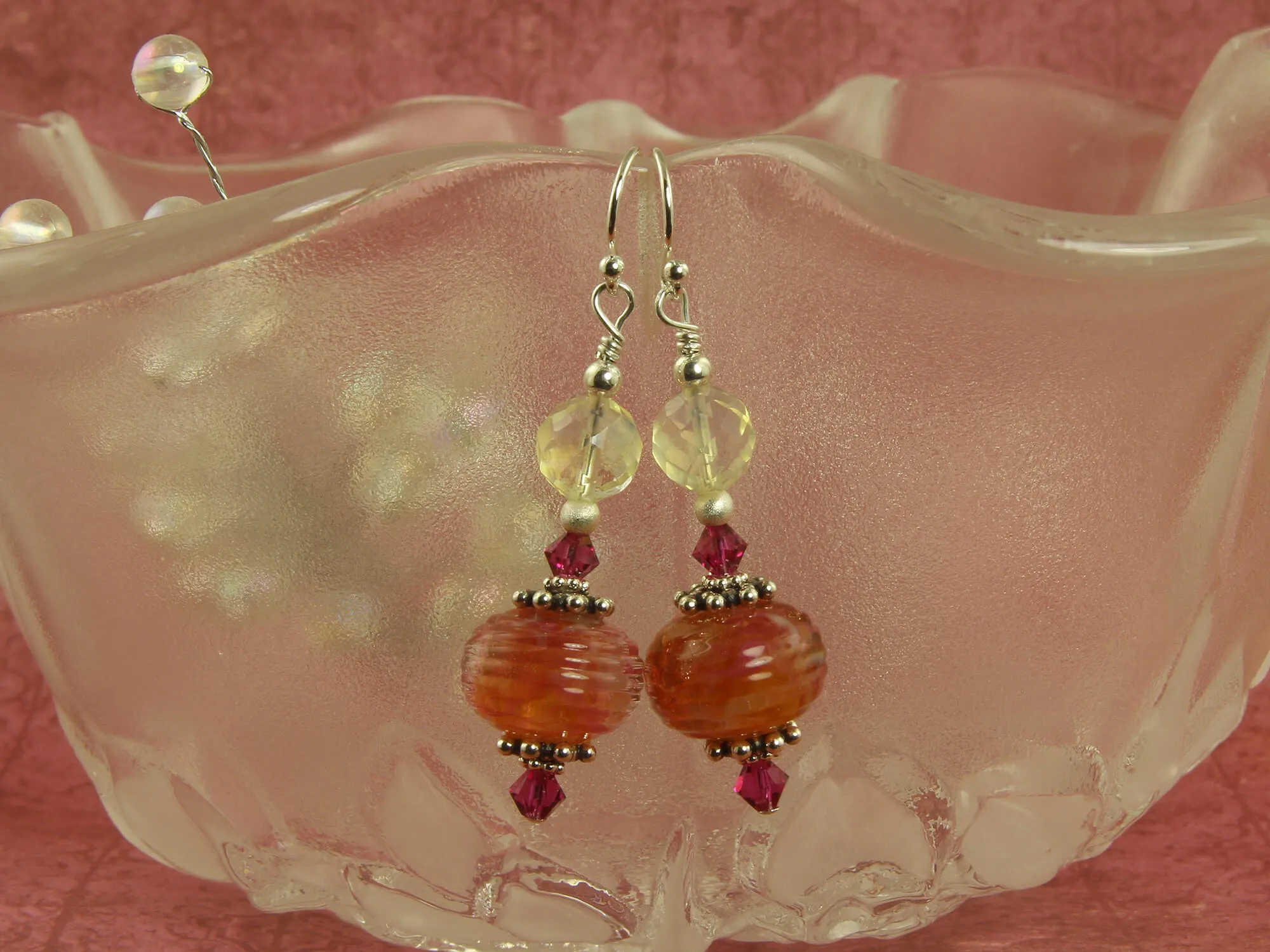 Summer Hibiscus Swirls Lampwork Earrings