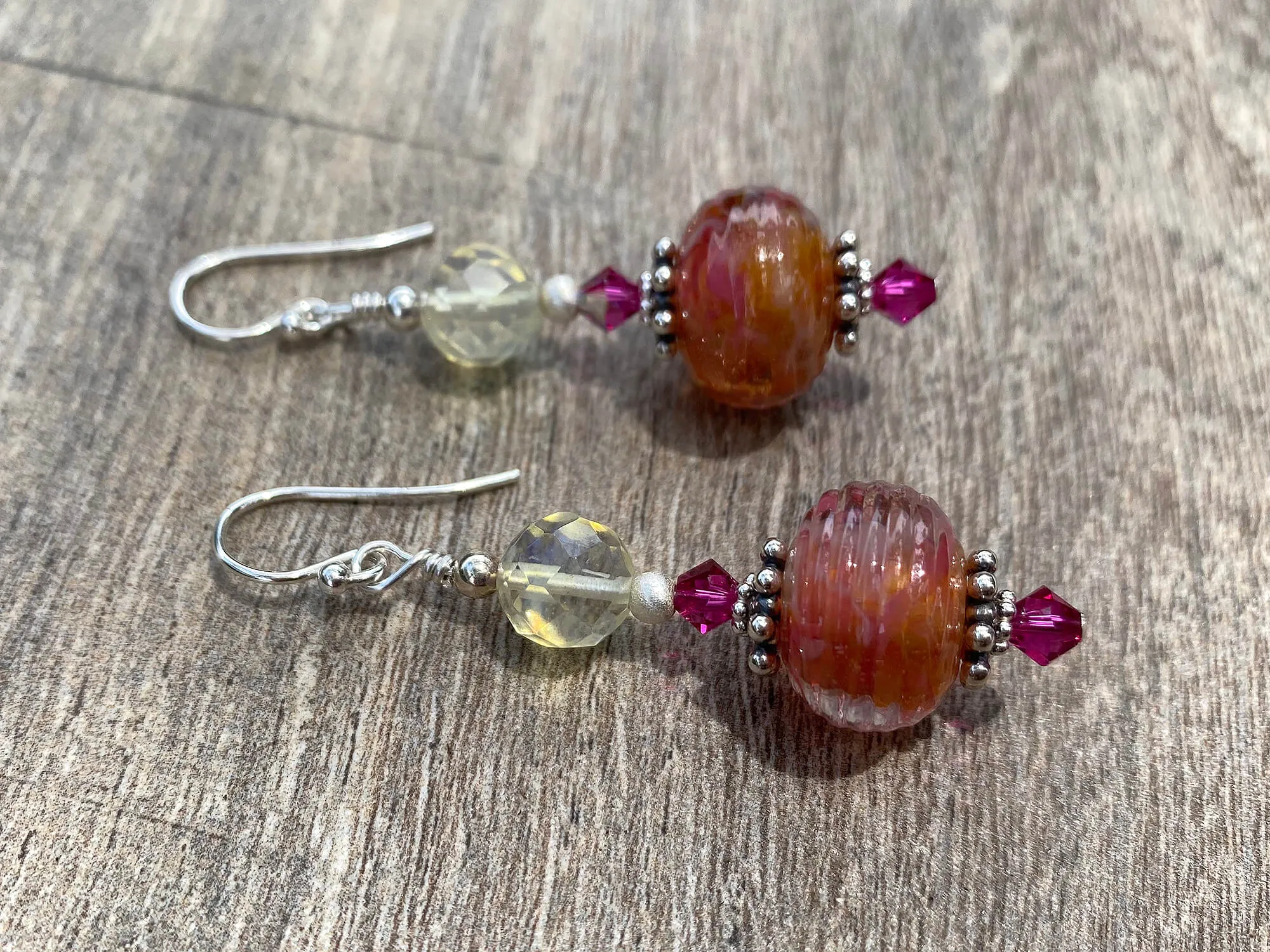 Summer Hibiscus Swirls Lampwork Earrings