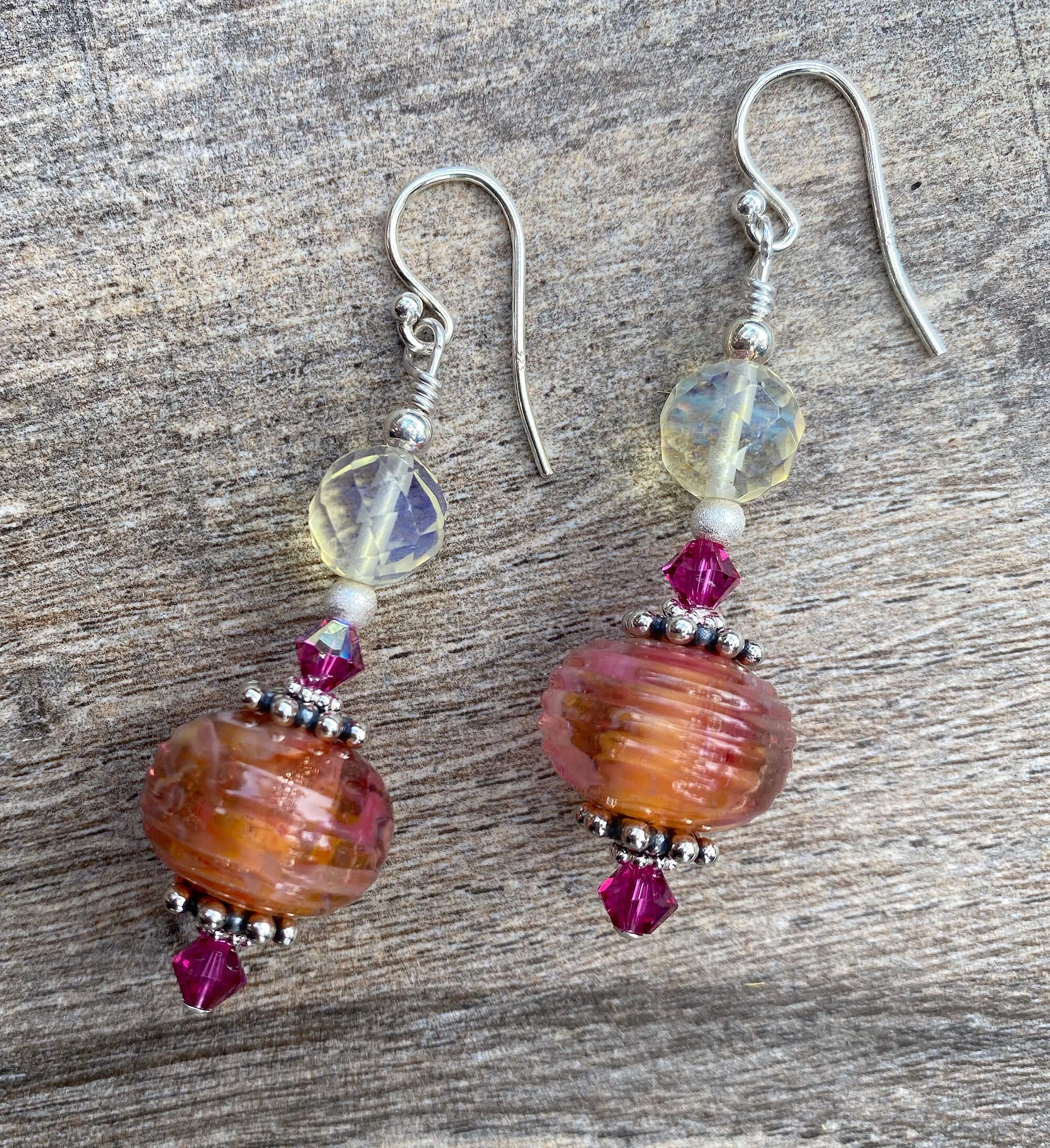 Summer Hibiscus Swirls Lampwork Earrings