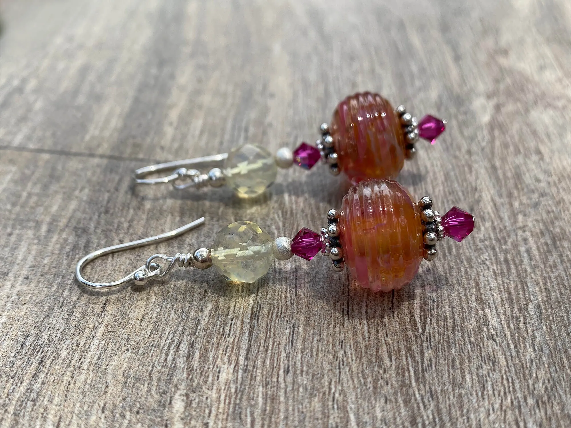 Summer Hibiscus Swirls Lampwork Earrings