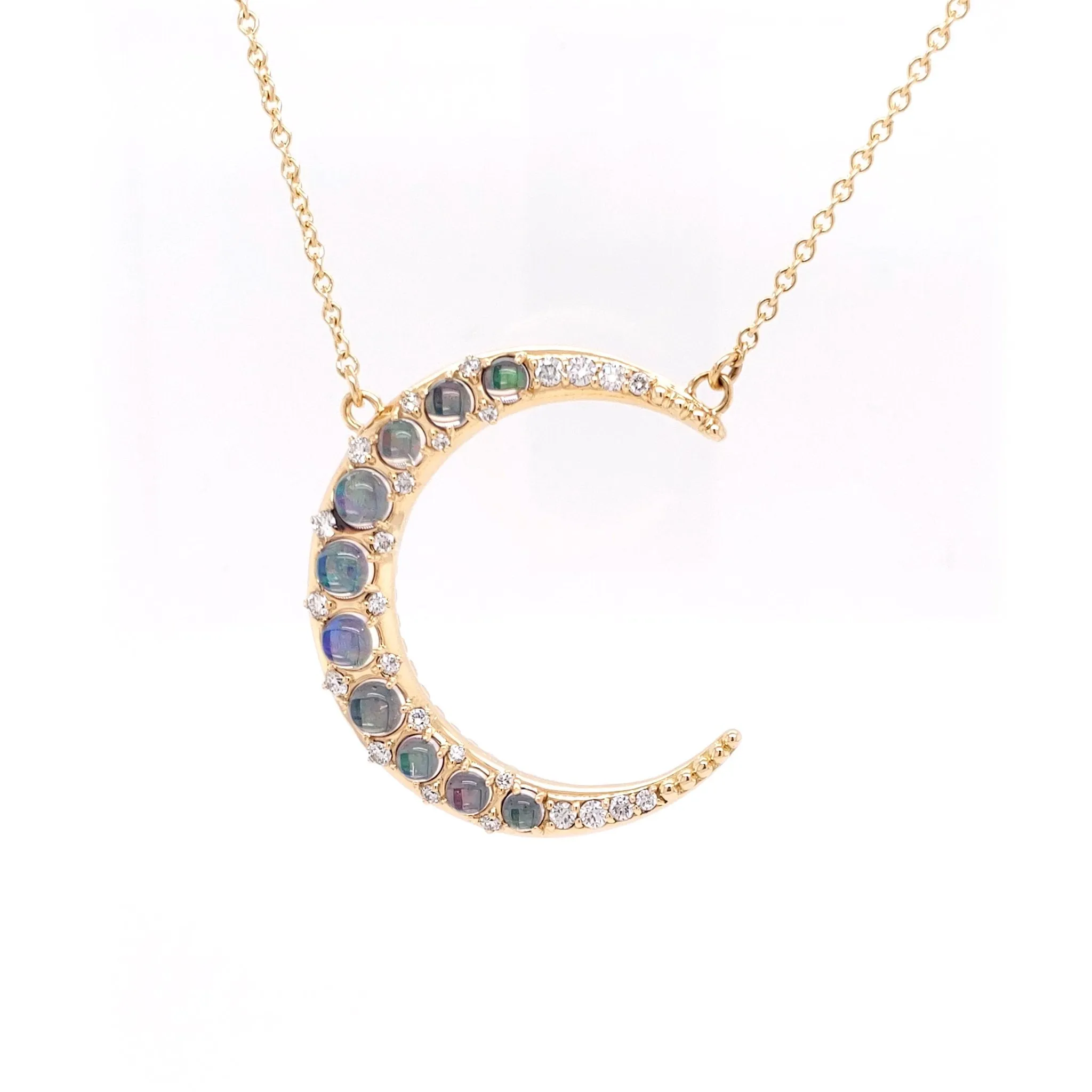 Sun, Moon and Stars Water Opal Crescent Moon Necklace