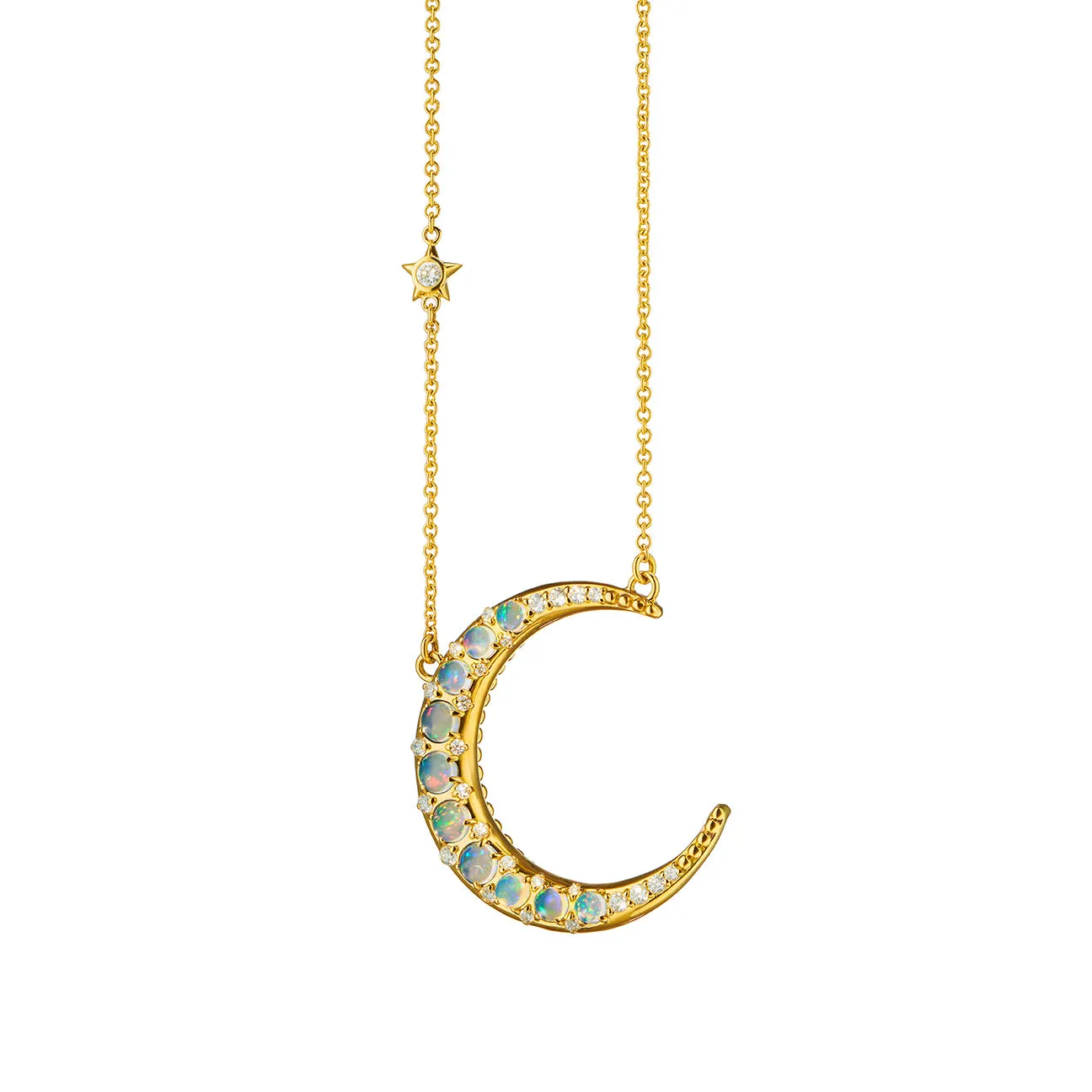 Sun, Moon and Stars Water Opal Crescent Moon Necklace