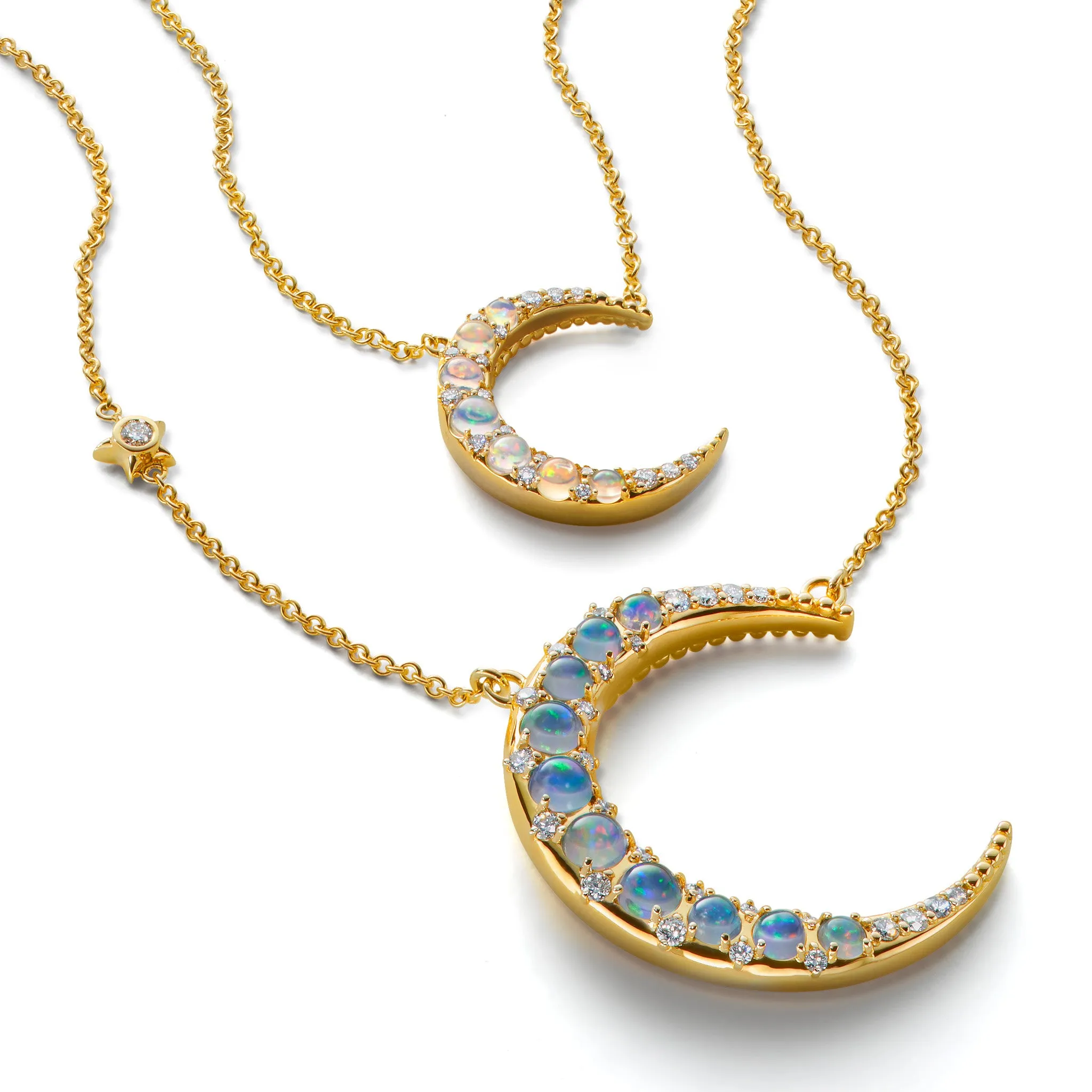 Sun, Moon and Stars Water Opal Crescent Moon Necklace