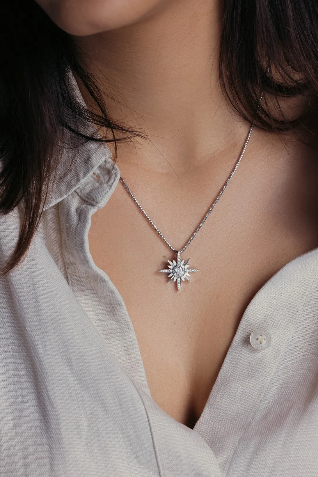 Sunburst Platinum Star Diamond Necklace