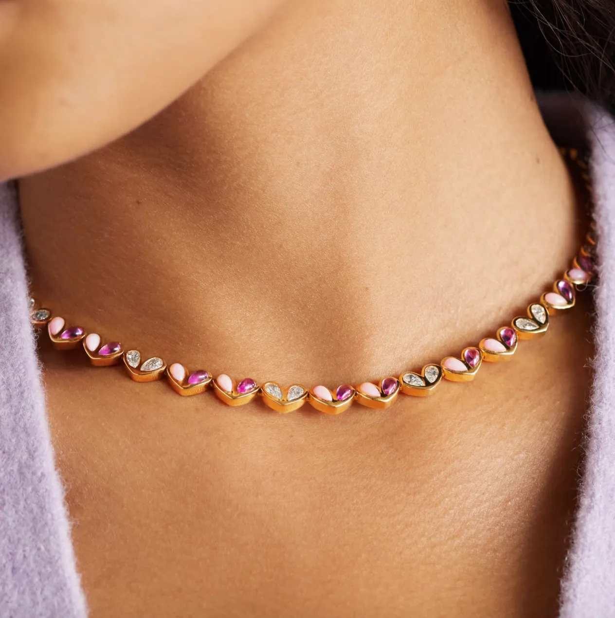 Sweetheart Tennis Necklace Multi-Pink