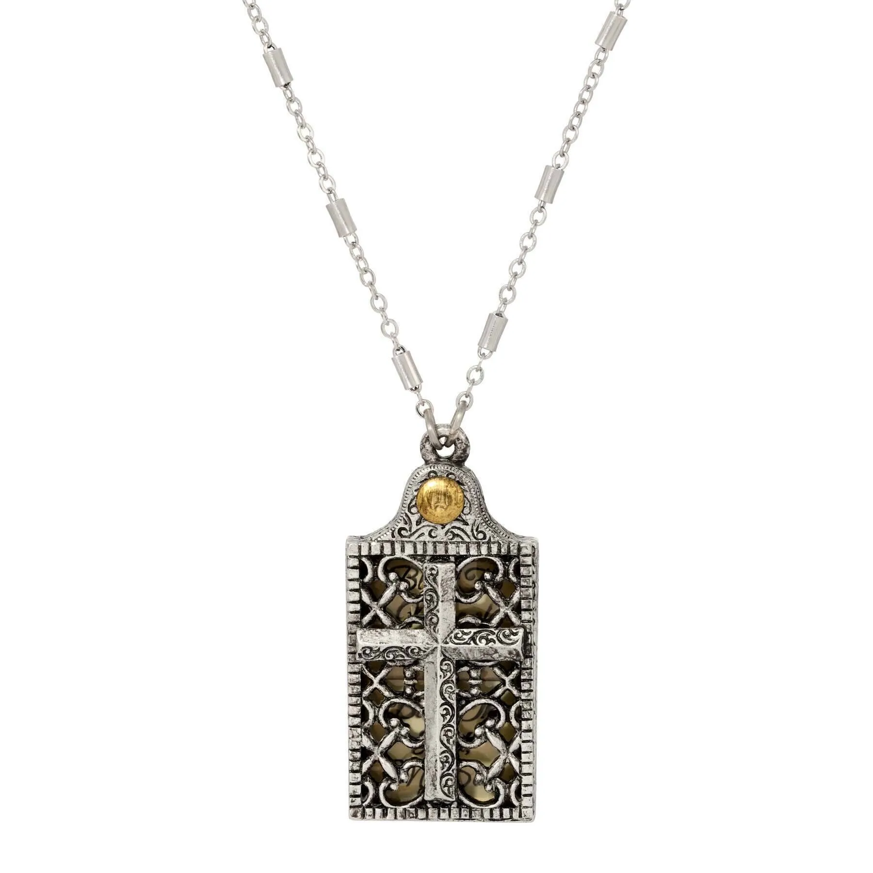 Symbols Of Faith Cross and "Bless" Slide Locket Necklace 28"