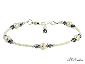 Tanzanite Cream Rose Crystal Pearl Anklet