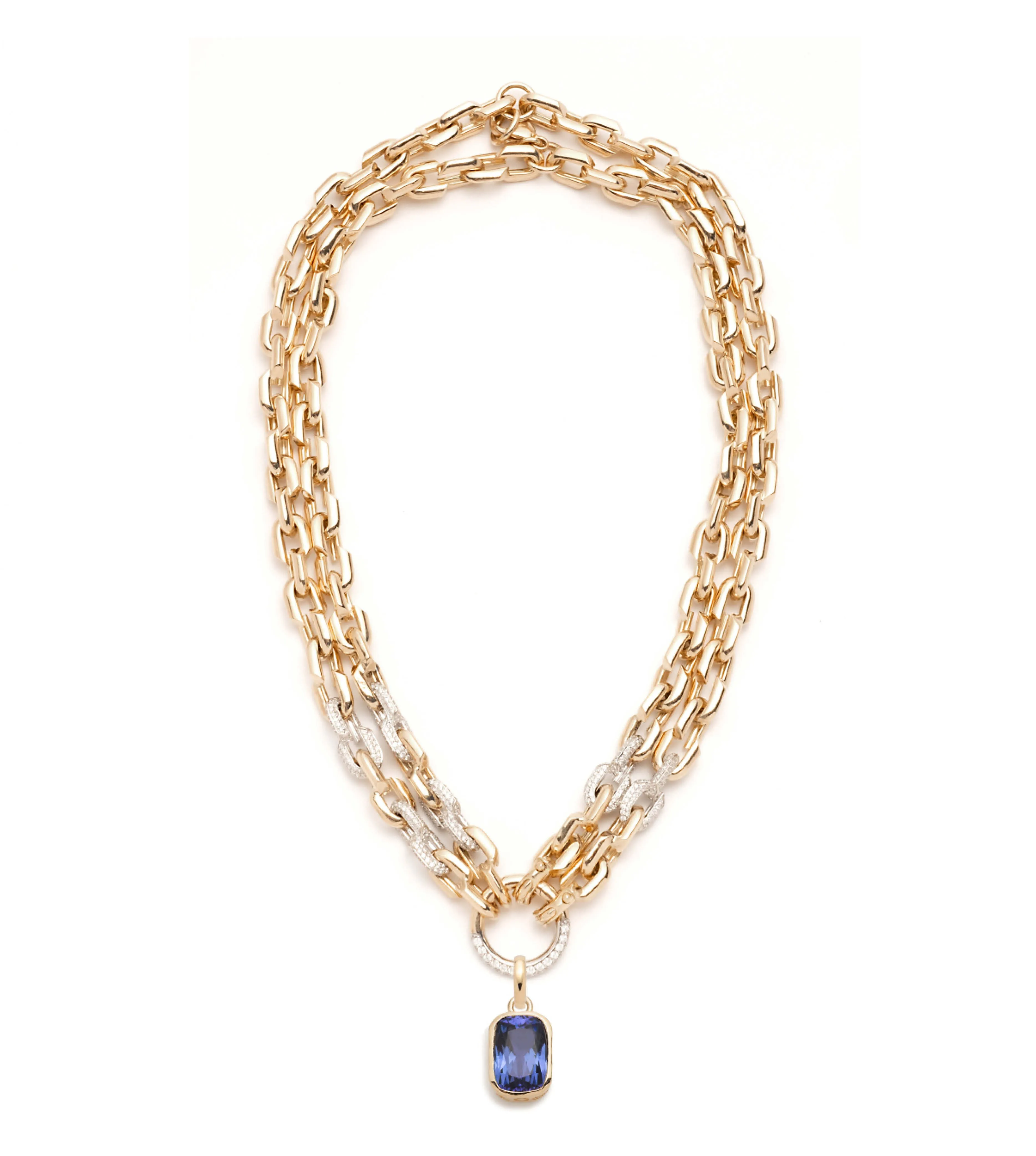 Tanzanite : One-of-a-Kind Pave Diamond Strong Hearts Multi-Strand Necklace