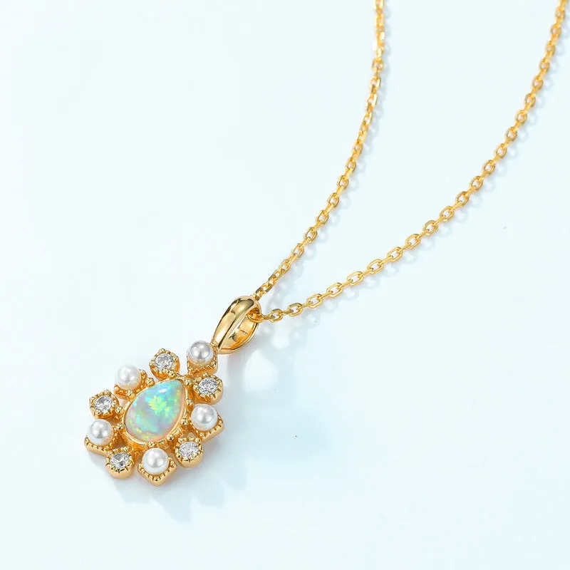 Teardrop Opal  With Pearl Pendant Necklace