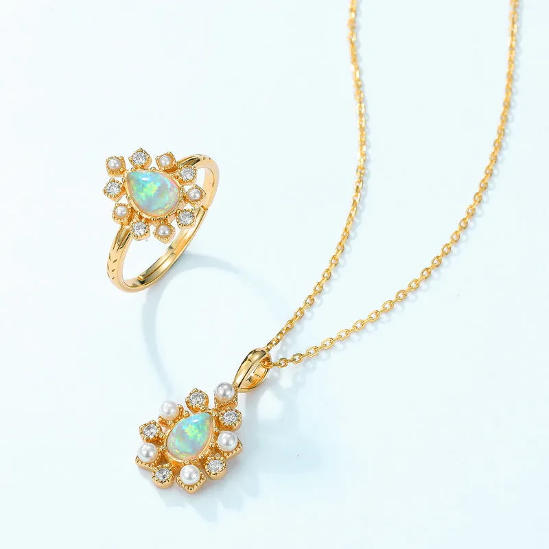 Teardrop Opal  With Pearl Pendant Necklace