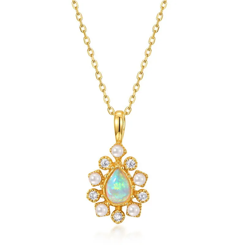 Teardrop Opal  With Pearl Pendant Necklace