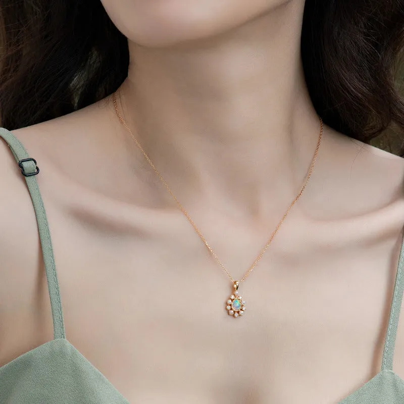 Teardrop Opal  With Pearl Pendant Necklace