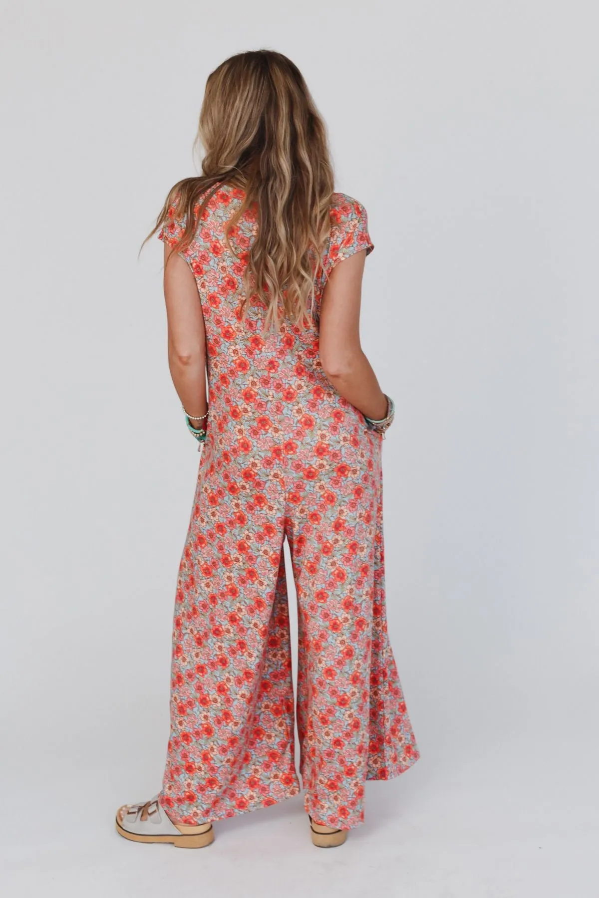 The Nest Daphne Floral Print Jumpsuit - Coral