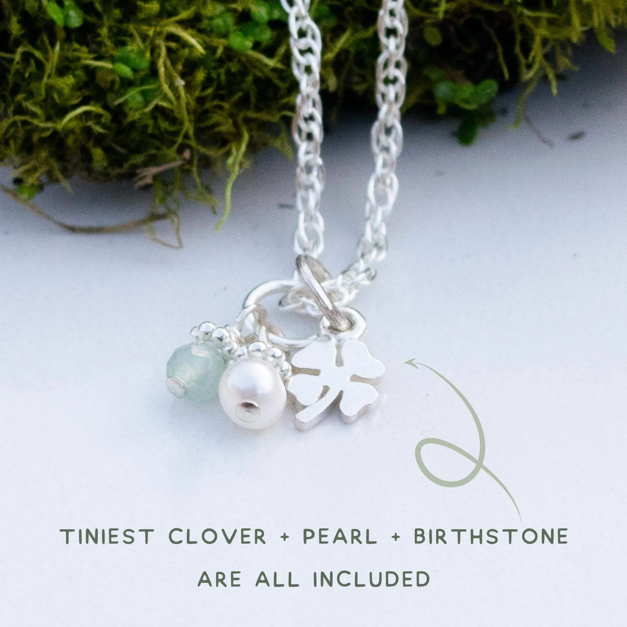 Tiniest Lucky Clover   Birthstone Necklace