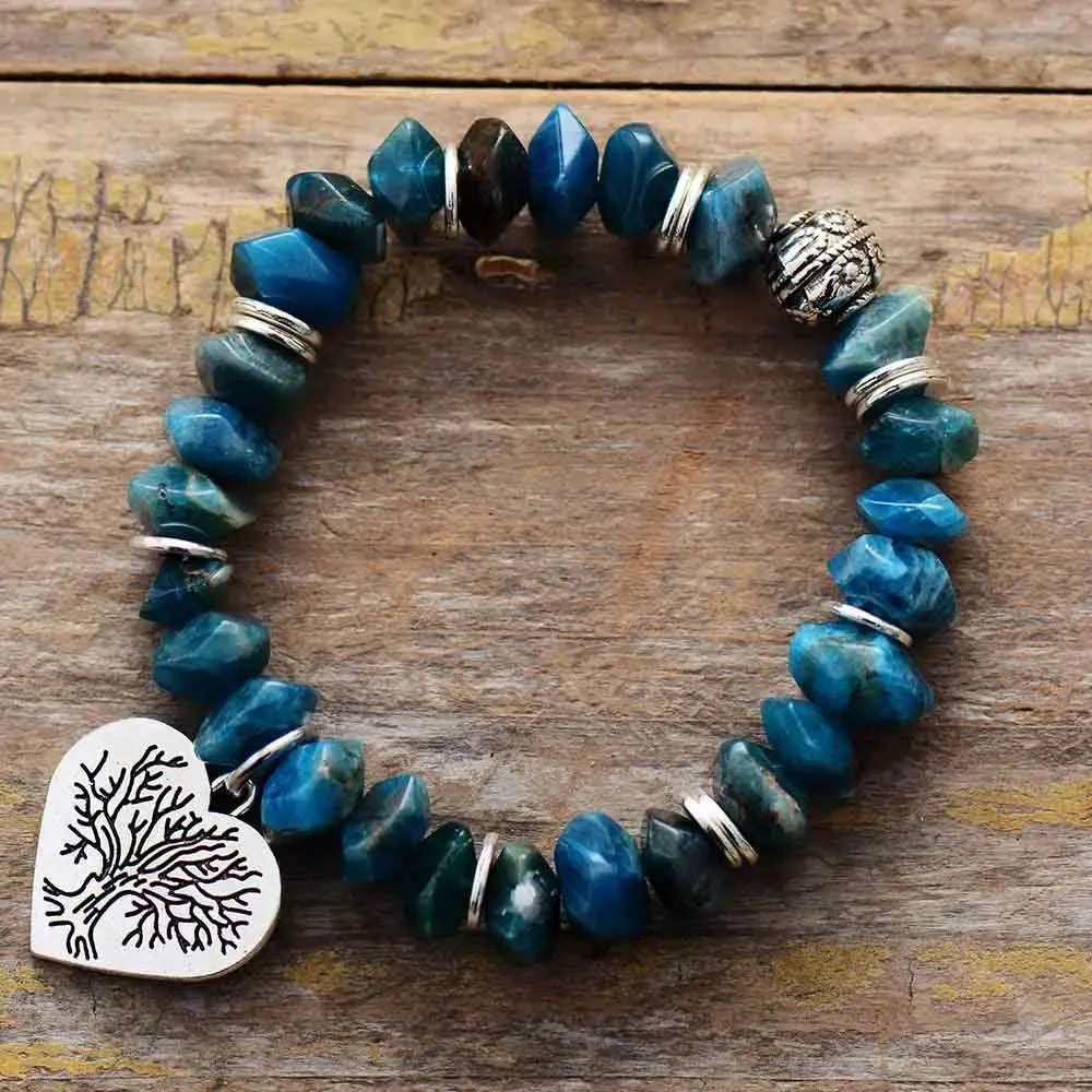 Tree of Life Apatite Stretch Bracelet - Handmade, Vegan & Cruelty-Free, Unisex Bohemian Style