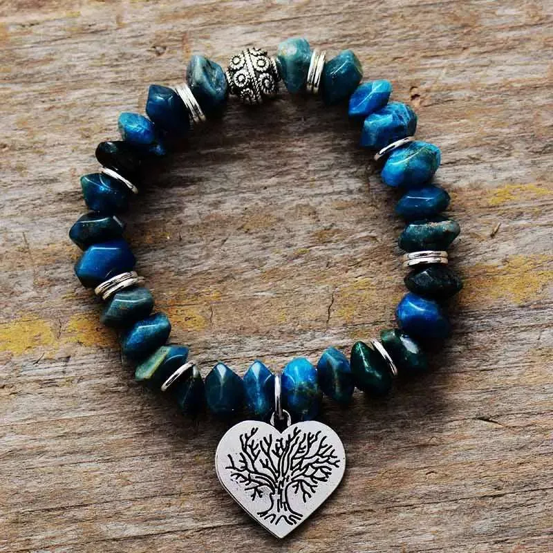 Tree of Life Apatite Stretch Bracelet - Handmade, Vegan & Cruelty-Free, Unisex Bohemian Style