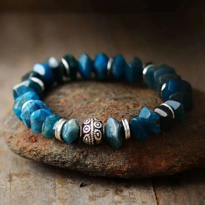 Tree of Life Apatite Stretch Bracelet - Handmade, Vegan & Cruelty-Free, Unisex Bohemian Style