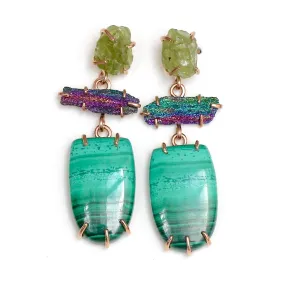 Triple Tier Malachite Earrings