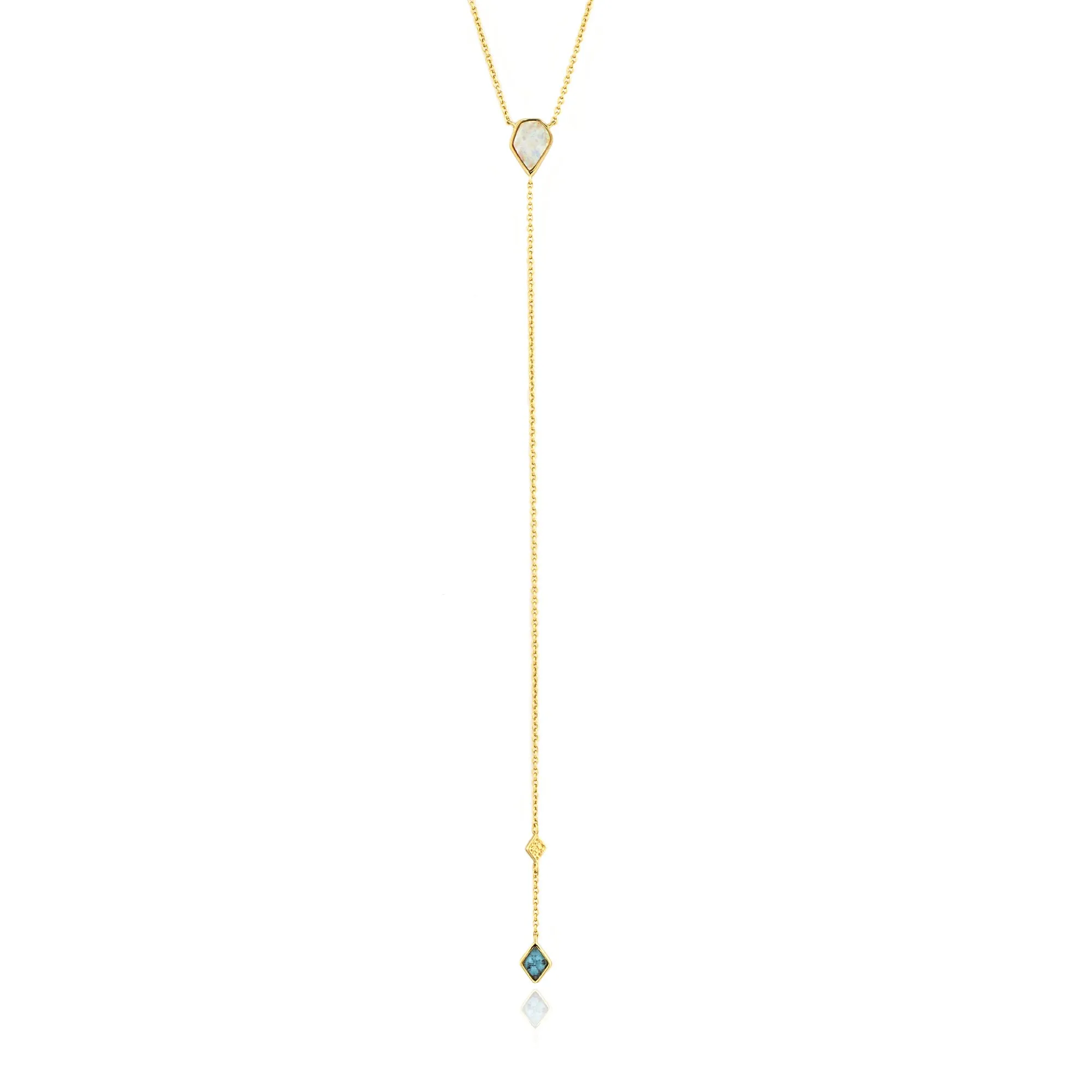 Turquoise and Kyoto Opal Gold Y Necklace