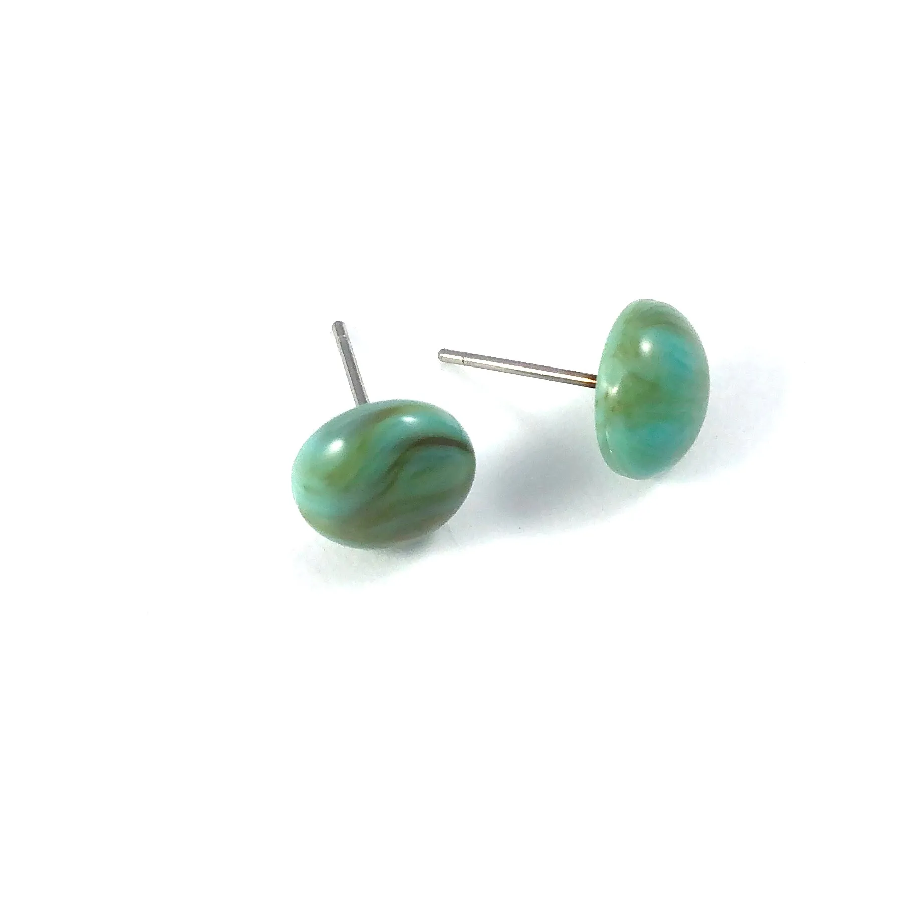 Turquoise Marbled Small Retro Button Stud Earrings