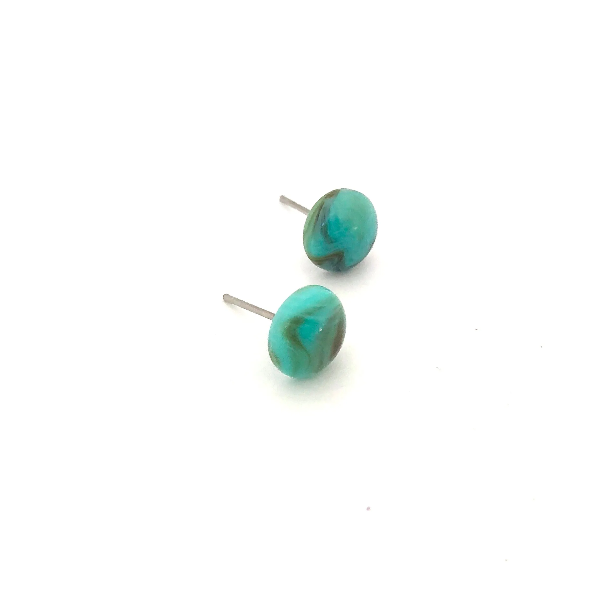 Turquoise Marbled Small Retro Button Stud Earrings