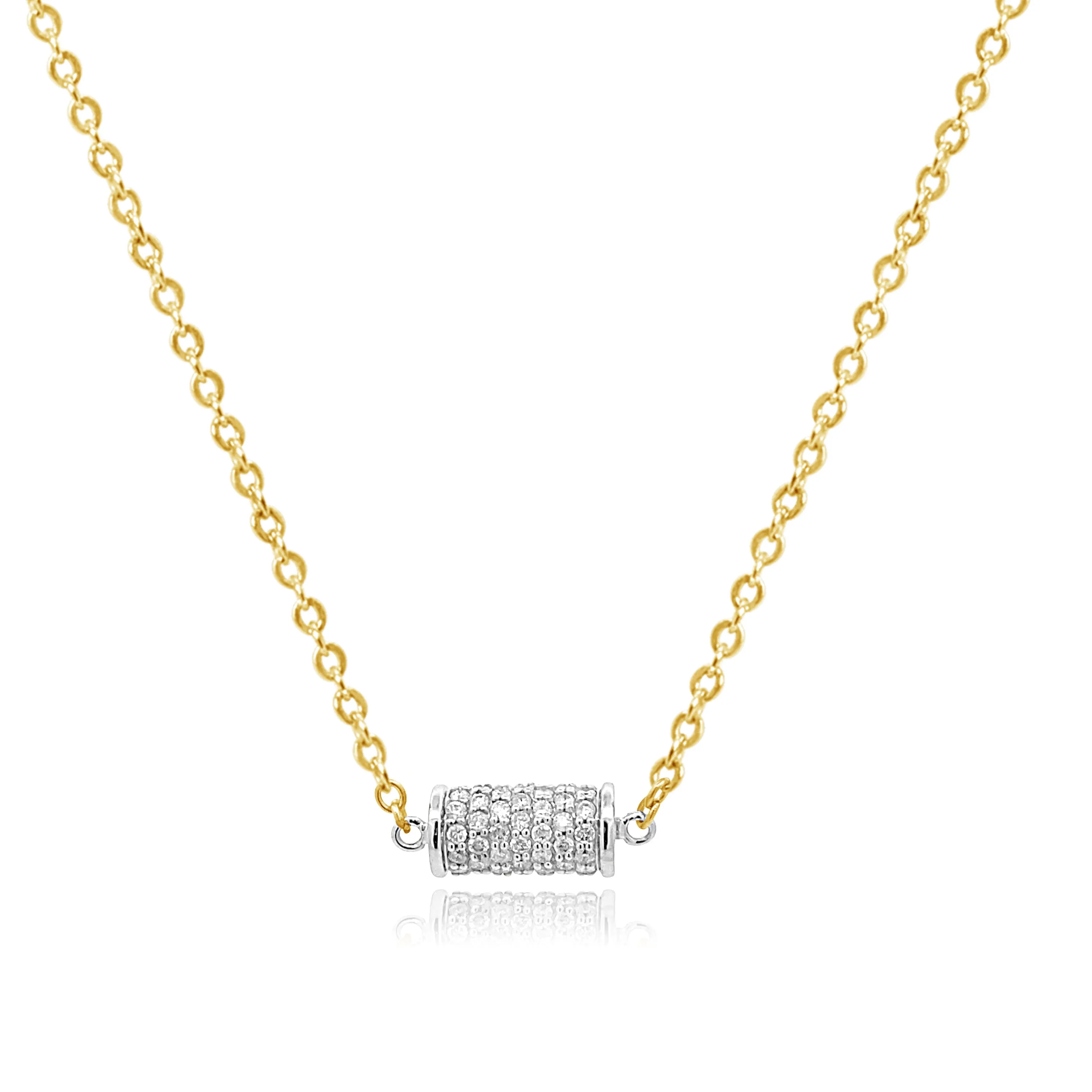 Two Tone Diamond Pave Barrel Necklace