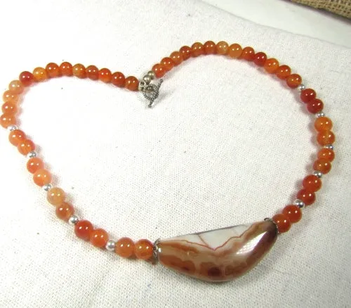 Unique Red  Bead Fire Agate and Carnelian Necklace