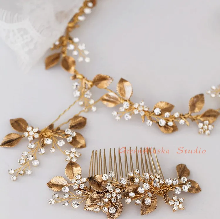 V183. vintage inspired crystal leaf hair comb hair vine