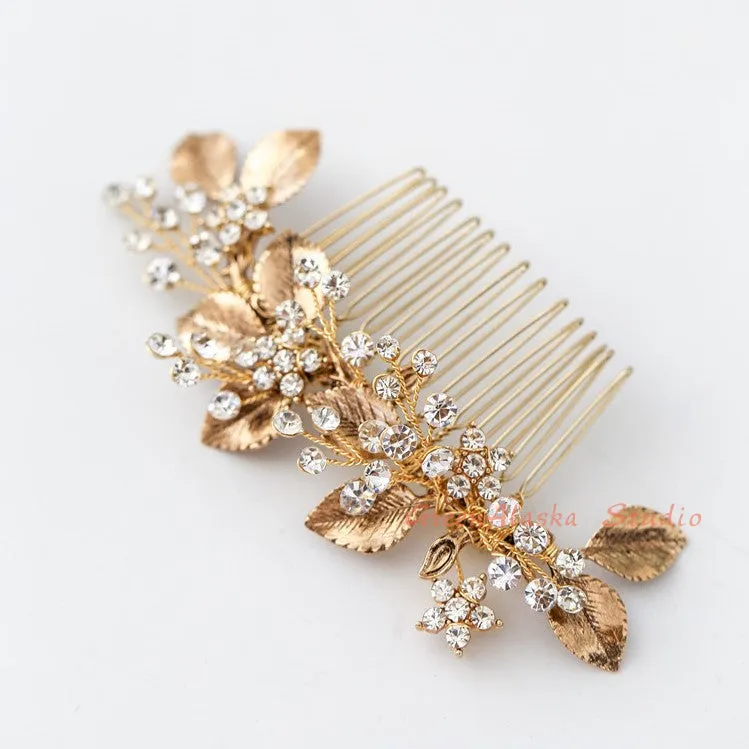 V183. vintage inspired crystal leaf hair comb hair vine