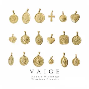 VAIGE Elegant Stainless Steel Charm Pendants - Assorted Designs in Silver: Cross, Heart, Coin, Angel, Flower