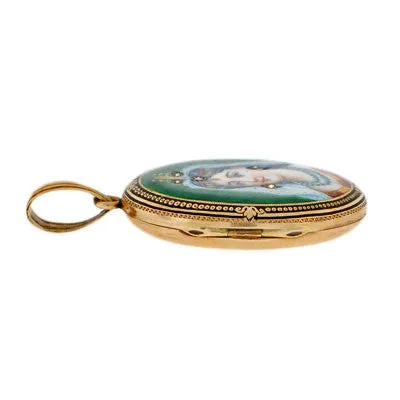 Victorian 14kt Diamond & Enamel Portrait Locket