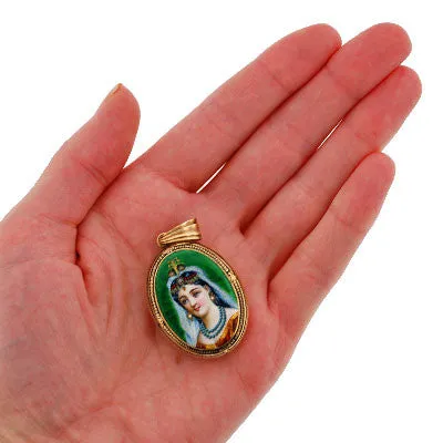 Victorian 14kt Diamond & Enamel Portrait Locket