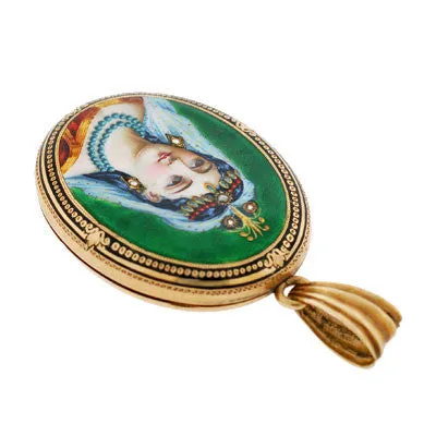 Victorian 14kt Diamond & Enamel Portrait Locket