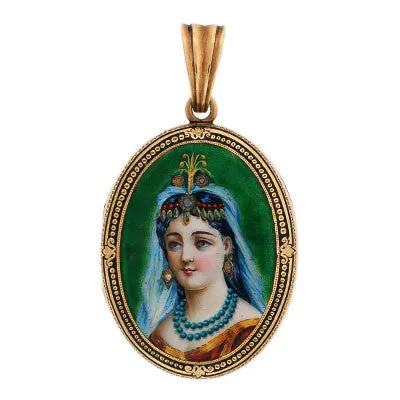 Victorian 14kt Diamond & Enamel Portrait Locket