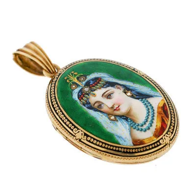 Victorian 14kt Diamond & Enamel Portrait Locket