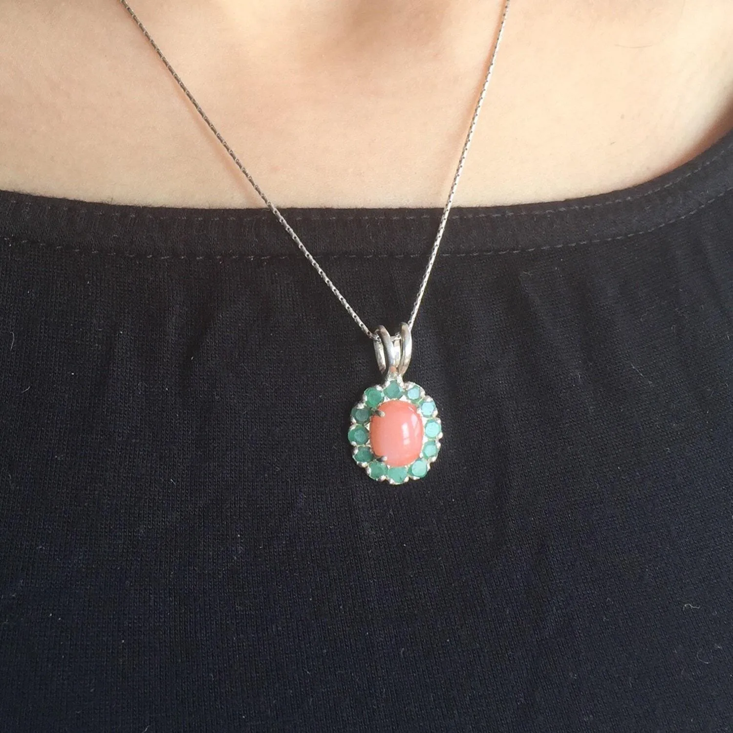 Victorian Coral Necklace - Genuine Coral Pendant - Coral Flower Necklace