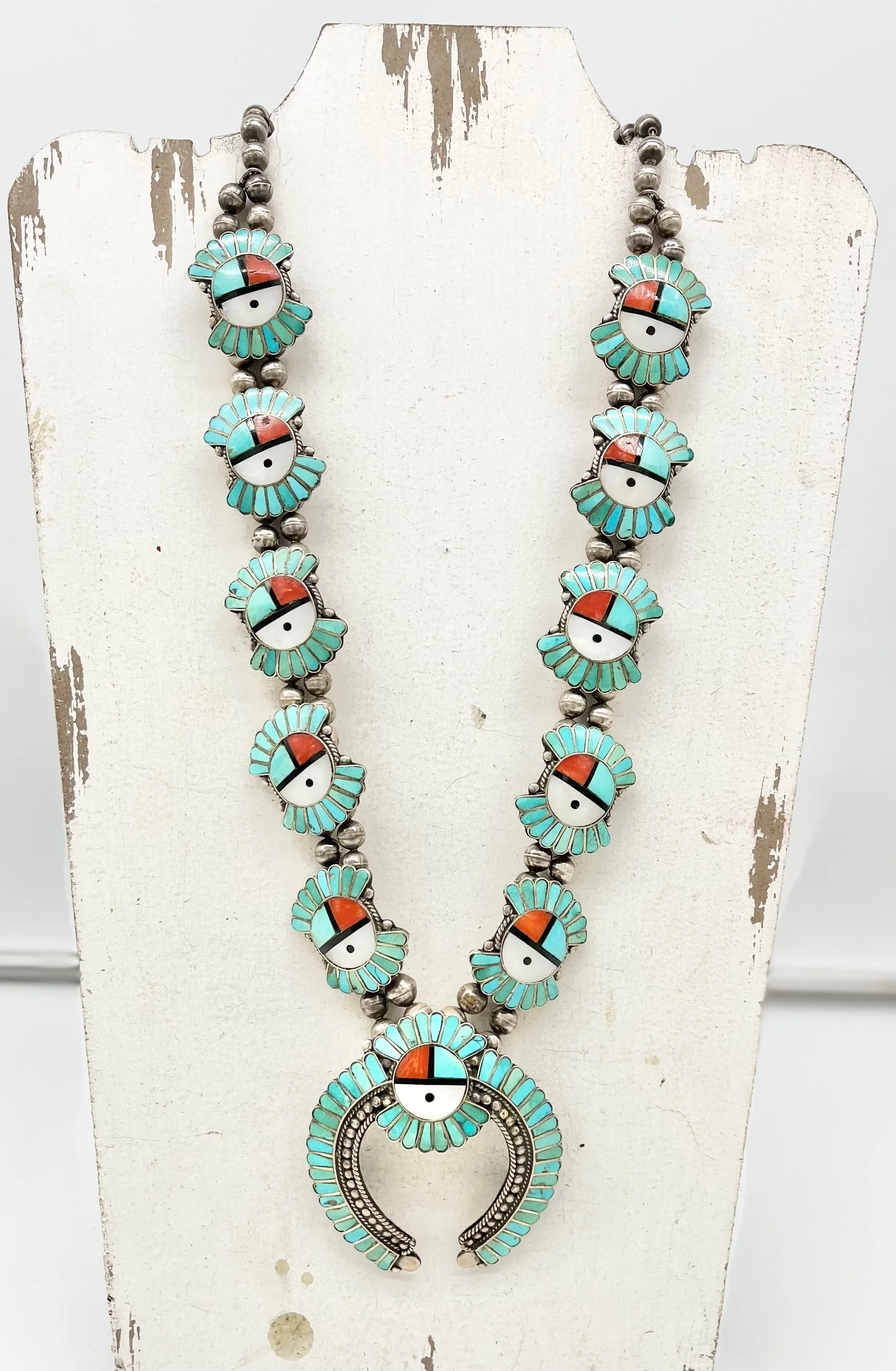 Vintage 1950's Zuni Inlay Squash Necklace