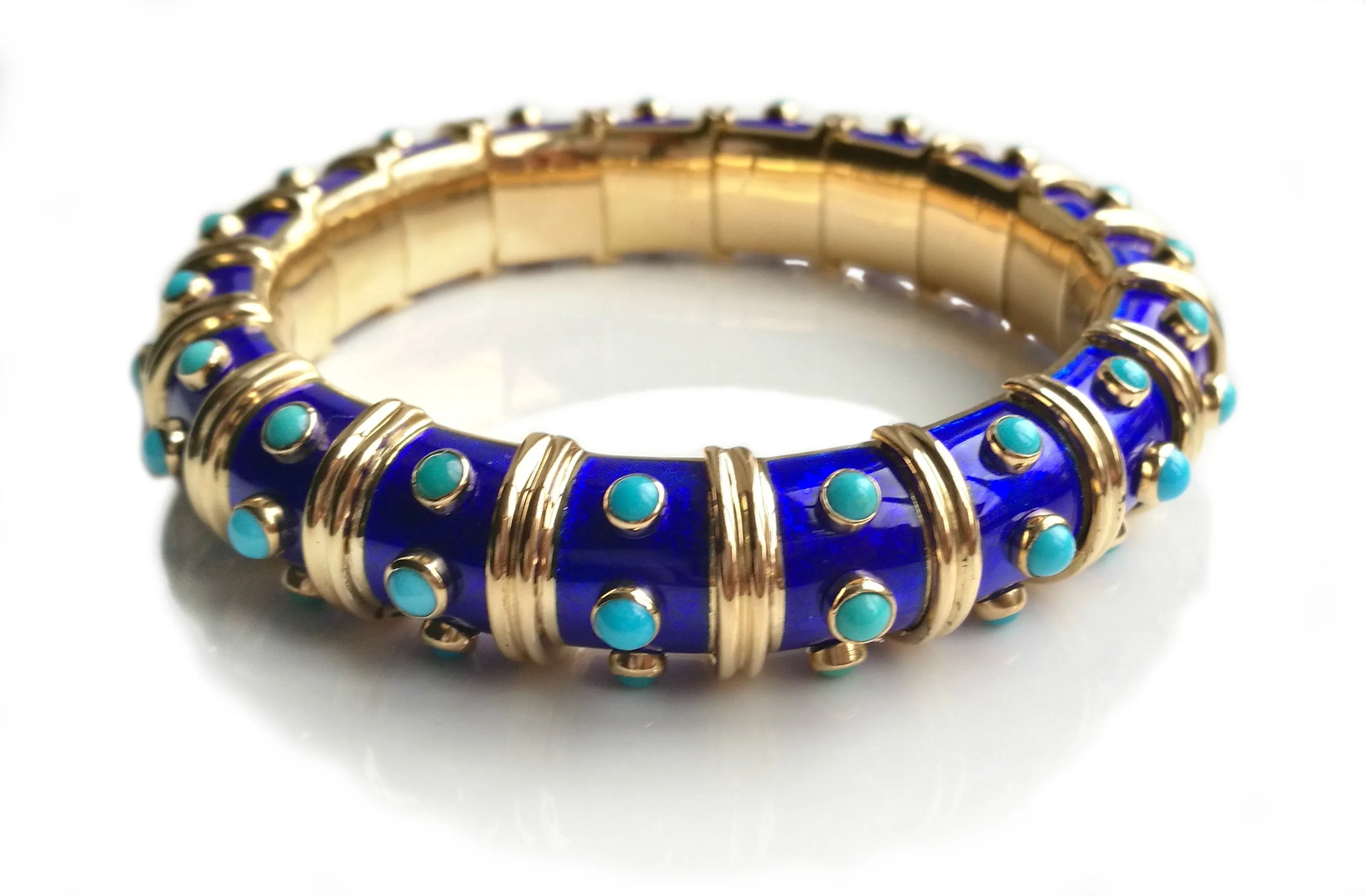 Vintage 1960s Tiffany & Co. Schlumberger Turquoise & Blue Paillonne Enamel Bracelet