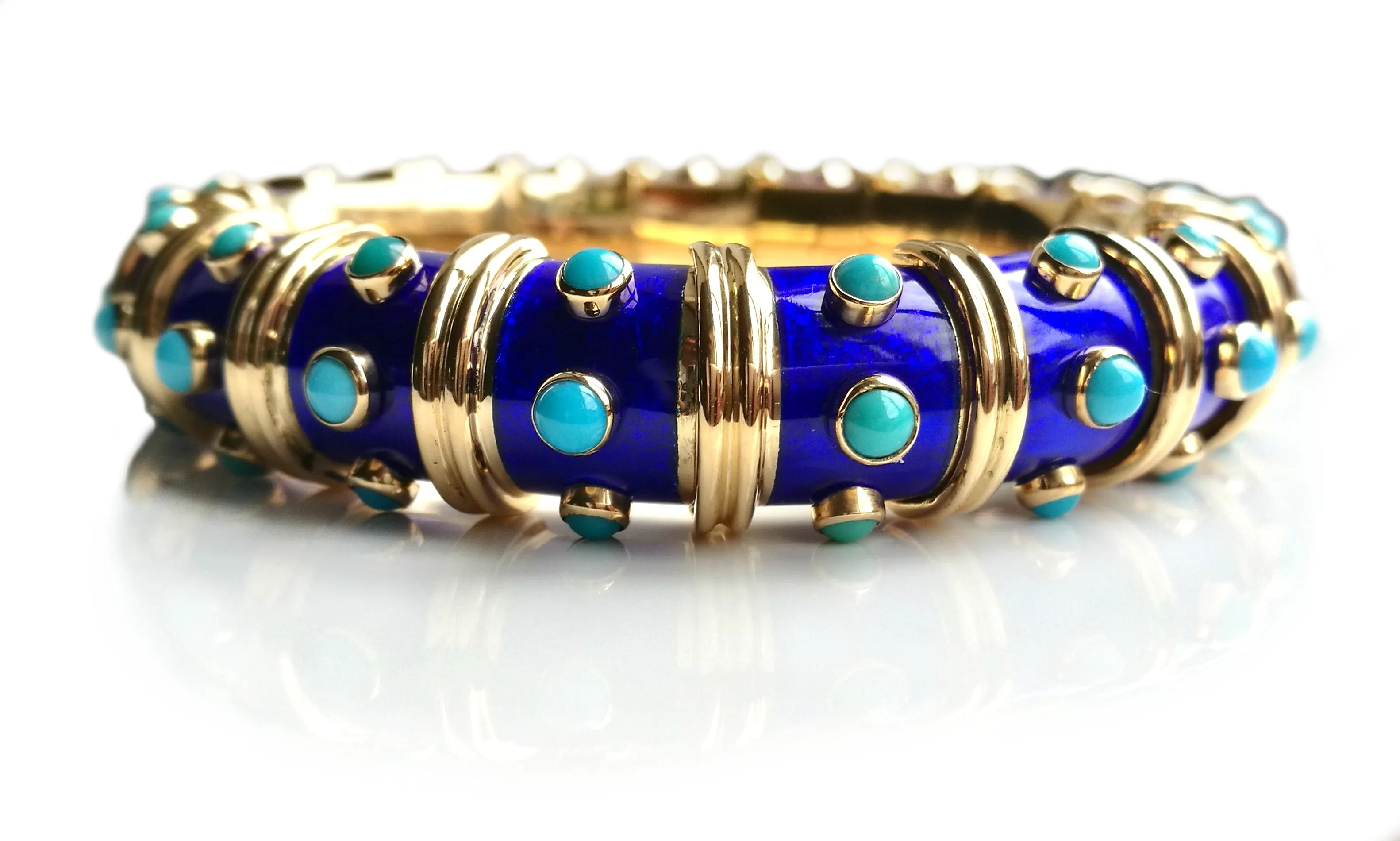 Vintage 1960s Tiffany & Co. Schlumberger Turquoise & Blue Paillonne Enamel Bracelet