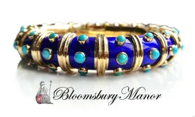 Vintage 1960s Tiffany & Co. Schlumberger Turquoise & Blue Paillonne Enamel Bracelet