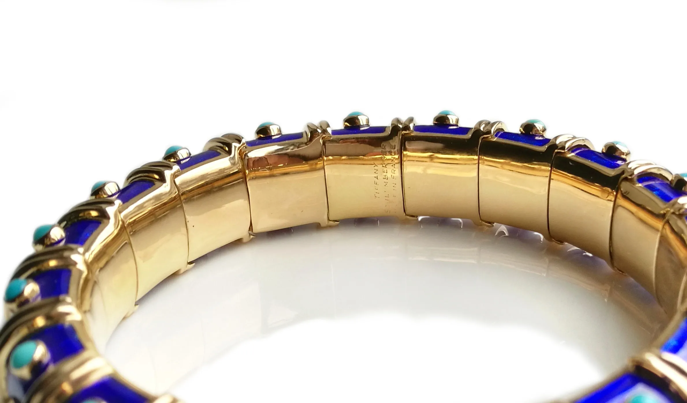 Vintage 1960s Tiffany & Co. Schlumberger Turquoise & Blue Paillonne Enamel Bracelet