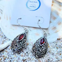 VINTAGE GARNET DROPS -  PURE SILVER HILLTRIBE HOOK EARRINGS