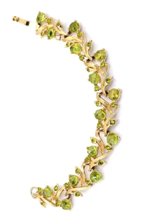 Vintage Mid Century Gold Tone Peridot Bracelet