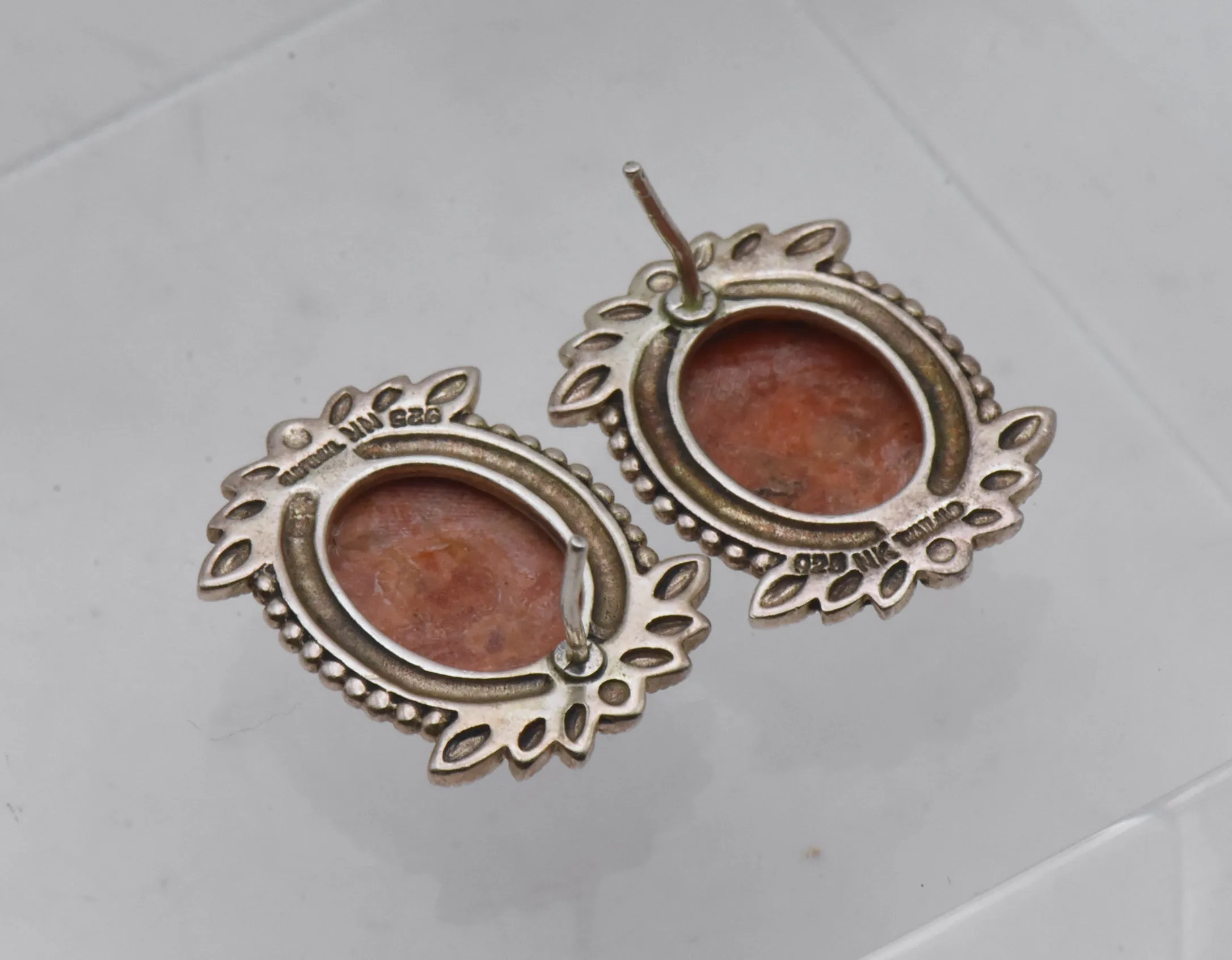 Vintage Orange Jasper Sterling Silver Earriings